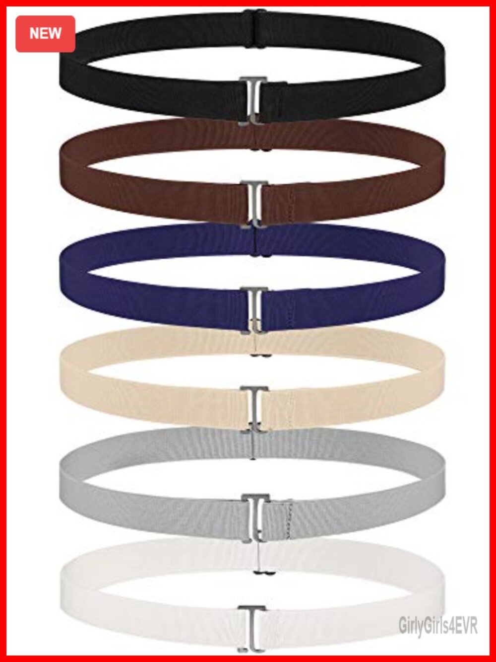 6 Pcs Invisible Elastic Belts for Women Flat Snap Buckle Adjustable Stretch No